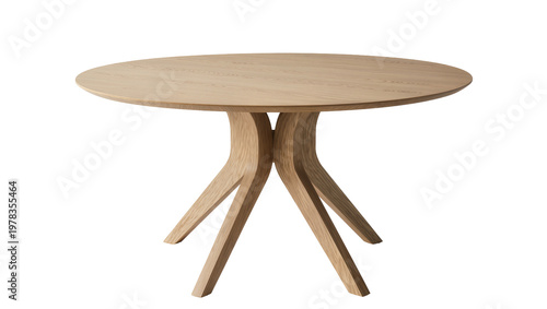 Fotografía Round light wood dining table with curved legs, isolated on transparent backgrou