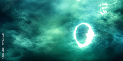 A dramatic 2009 new year cloudscape over the blue sea at night features a bright moon and stars lighting the dark nature backdrop with a heavenly texture