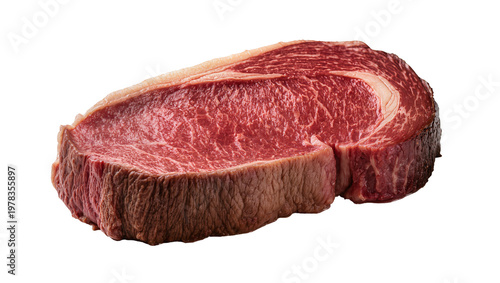 Tableau sur toile Thick raw marbled ribeye steak with fat cap, isolated on transparent background