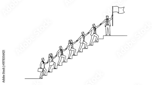 Business team working together to reach goals. Continuous line style. Hand drawn. Line art. Vector design. illustrations