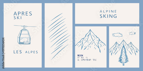 Stylized illustration depicting alpine skiing and apr s ski imagery