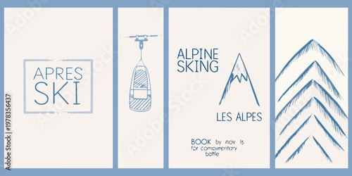 Minimalist alpine ski and apr s ski themed graphic design elements