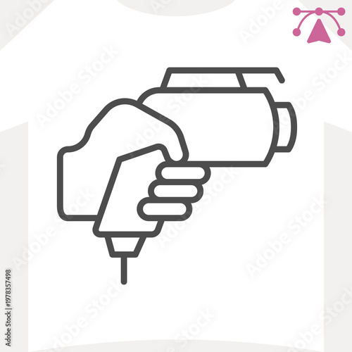 Gun with port and power cord line icon, electric vehicle concept. Vector graphics. Charger gun in hand sign and editable stroke, outline style icon for mobile or web design.