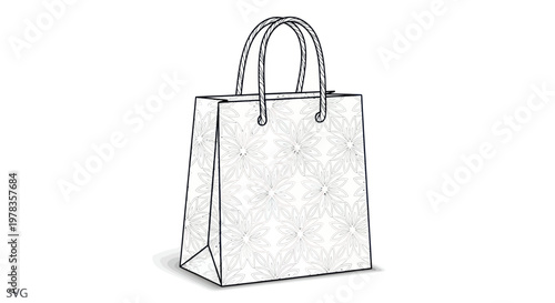 Elegant Handcrafted Paper Shopping Bag with Floral Design, Isolated on White