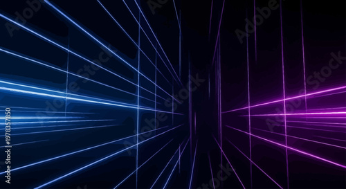 Abstract Neon Grid Perspective Futuristic Background With Blue And Pink Lights