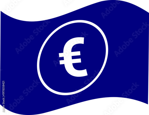 Blue euro currency note icon vector design with stylized banknote and € symbol for finance, money, wealth, business, savings, investment, economic transactions, and financial growth graphics
