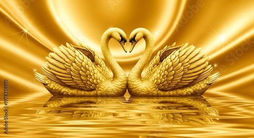A Pair of Swans in Shiny Gold
