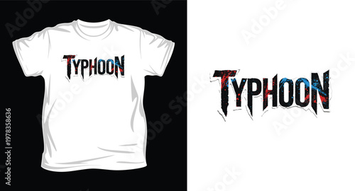 Typhoon logo on white t shirt and background