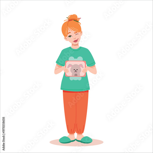 Smiling young woman holding tablet cute content digital lifestyle