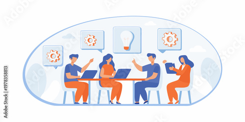 Team collaboration and brainstorming session with innovative ideas displayed