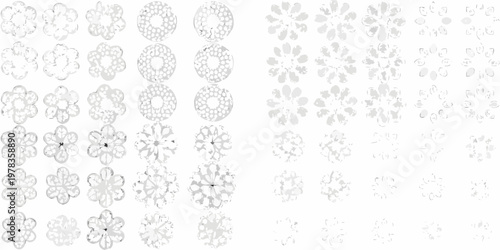 Arrangement of delicate floral doily patterns in varying degrees of clarity