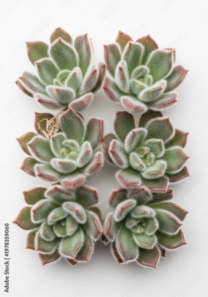 Fototapeta premium Fresh Succulent Plants Arranged in a Pattern on a White Background