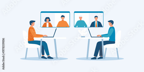 People connecting during a virtual meeting using laptops and video conferencing