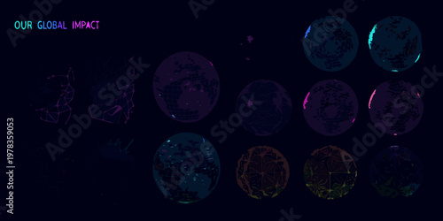 Abstract geometric shapes and fragmented figures in a dark digital space