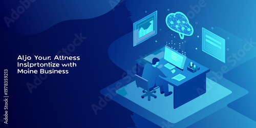 Isometric illustration of a person working with data and cloud technology