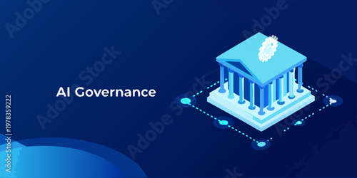 Ai governance depicted with a classical building and digital connections