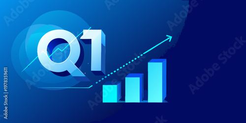 First quarter financial results showing growth with a rising graph