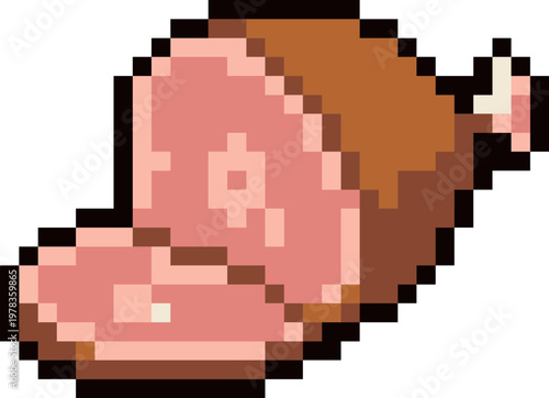 Cartoon Meat Ham Food Ingredient Pixel Art