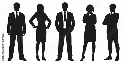 Silhouettes of five business professionals standing in a row
