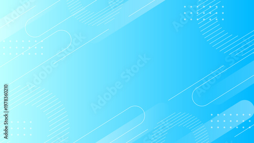 水色グラデーションのメンフィス背景 幾何学パターンのテクノロジーデザイン 横長16:9のビジネスバナーや資料に最適