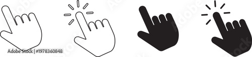 Vector graphic illustration of hand cursor icons in various styles and states