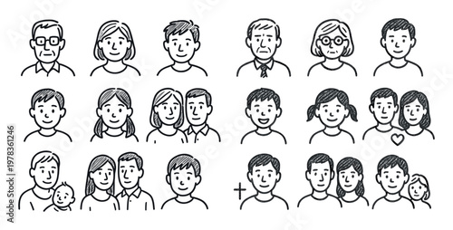 People icons with male female child outline