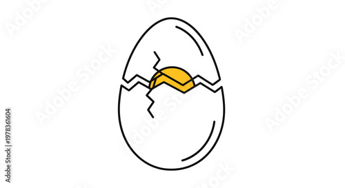 Cracked egg illustration with yellow yolk vector on white background