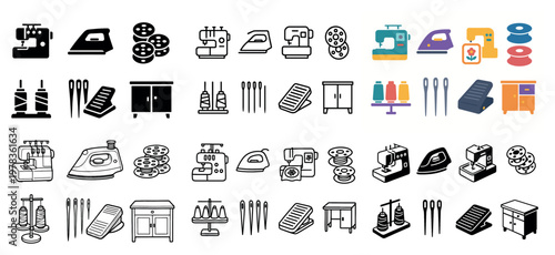 Craft icons with sewing machine needle minimal