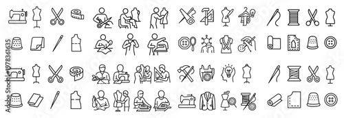 Sewing icons with needle thread mannequin outline