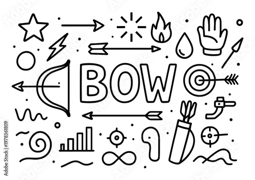 Archery icons with bow arrow target outline