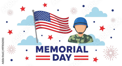 Patriotic Memorial Day Soldier Flag Clouds Fireworks for Veterans Day Marketing and Web Design