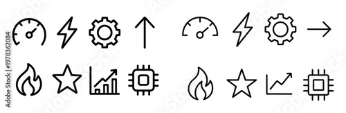 Tech icons with gear chip and speed minimal