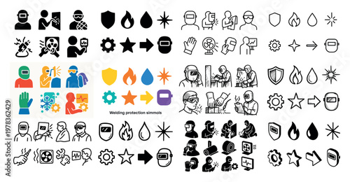 Safety icons with helmet glove shield flat