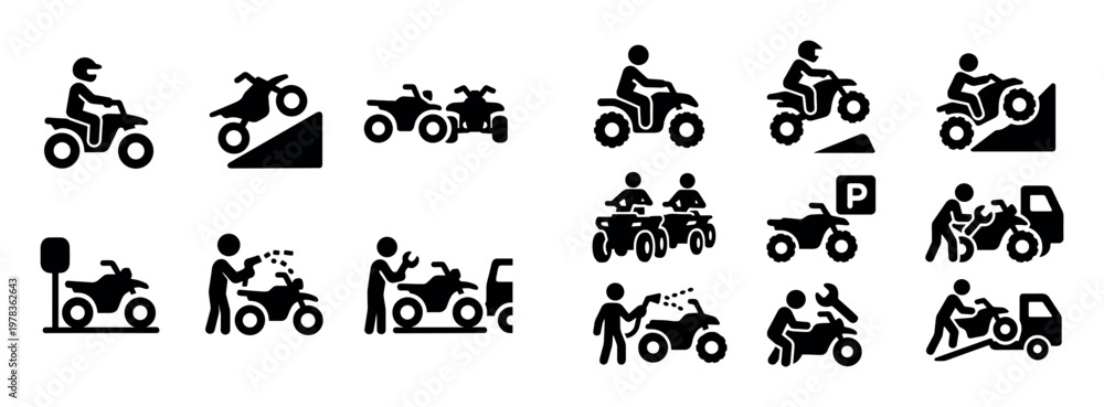 Obraz premium Outdoor icons with atv rider ramp silhouette