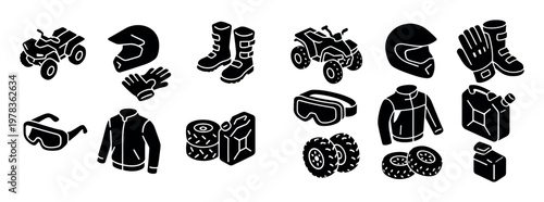 Outdoor icons with atv helmet gloves minimal solid