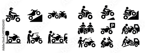 Outdoor icons with atv rider ramp silhouette