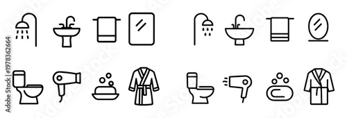 Bathroom icons with sink toilet mirror outline