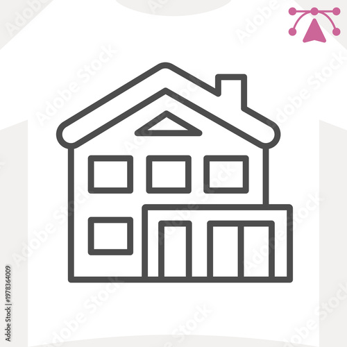Two story house line icon, real estate concept. Vector graphics. House with separate entrance and garage sign and editable stroke, outline style icon for mobile or web design.