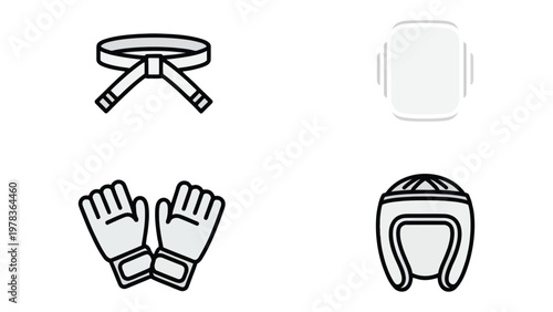 Martial Art Gear Elements: Illustrative depiction of various martial art gear elements. It showcasing the essential equipment used in martial arts.