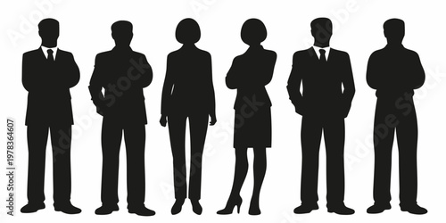 Silhouettes of business professionals standing in a formal row