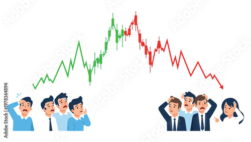 Business people reacting to stock market fluctuations.