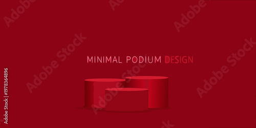 Red minimal podium design with three cylindrical platforms for display