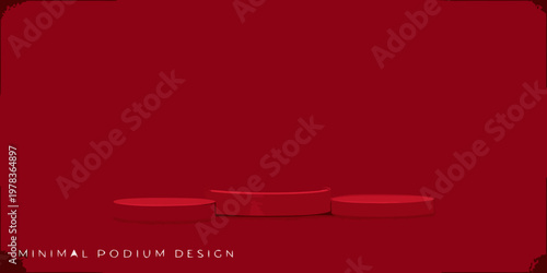 Red minimalist podium stage with three circular platforms for product display