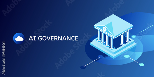 Ai governance concept with a classical building and digital elements