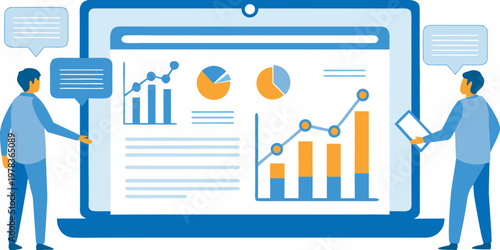 Team reviewing data analytics and business performance on a large tablet