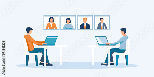 People participating in a virtual meeting or online job interview