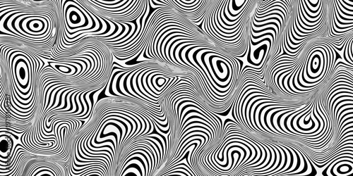 Optical illusion with swirling black and white lines creating a wavy effect