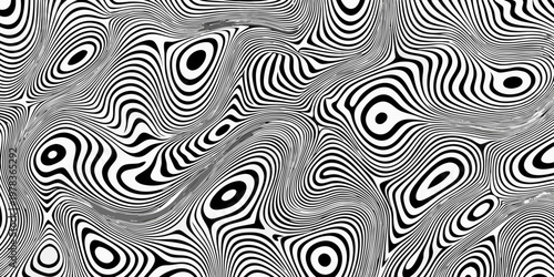 Optical illusion featuring swirling black and white lines creating a wavy effect