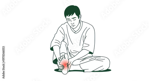 Man with foot pain, plantar fasciitis, discomfort, health issues, isolated on white background