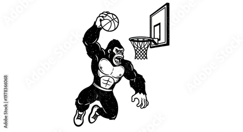 Gorilla Dunking Basketball - Athletic Ape Playing Sport